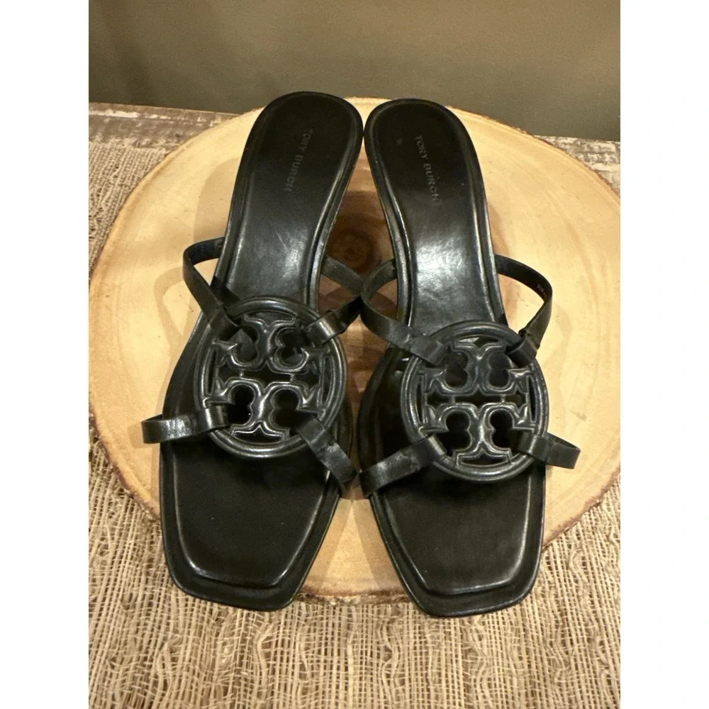Tory Burch Bombe Miller Low Kitten Heel 55Mm Sandals Triple‎ Black Sz-9.5  $298
